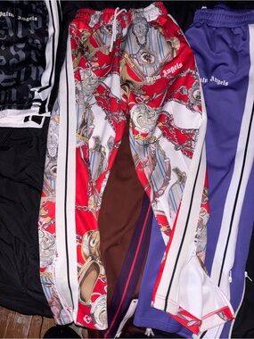 Palm Angels Red and White Chain-Print Track Pants